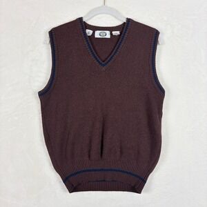 Vtg Harbour Club Men Med V Neck Sweater Vest Burgundy Brown 100% Wool Classic
